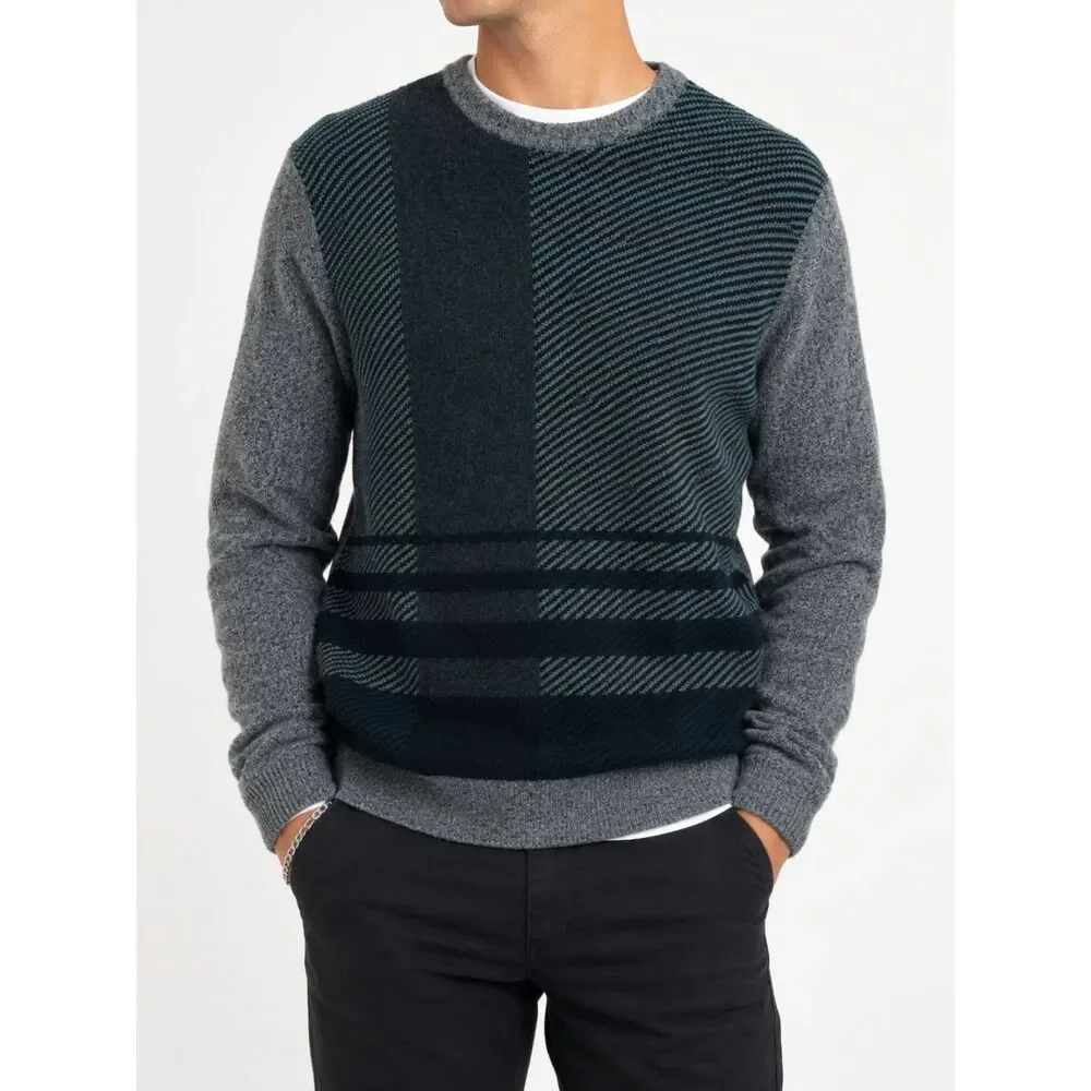 Banana Republic Men's Merino Wool Blend Crewneck Sweater Gray Colorblock L